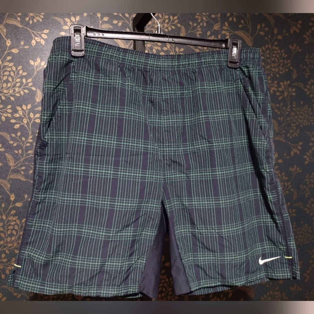Nike Navy and Green Plaid Training Shorts